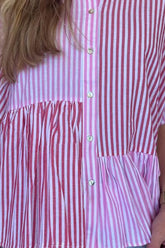 Button Down Striped Ruffled Hem Shirt OutfitFlow